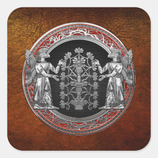 [500] Two Silver Ninurtas with Tree of Life Square Sticker