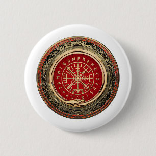 [500] Vegvisir - Viking Gold Magic Runic Compass 6 Cm Round Badge