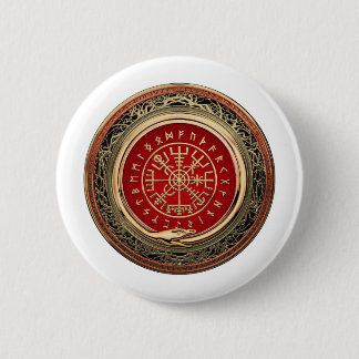 [500] Vegvisir - Viking Gold Magic Runic Compass 6 Cm Round Badge