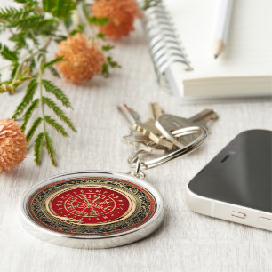 [500] Vegvisir - Viking Gold Magic Runic Compass Key Ring