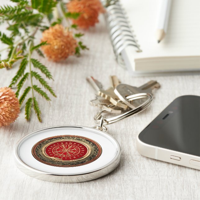 [500] Vegvisir - Viking Gold Magic Runic Compass Key Ring (Side)