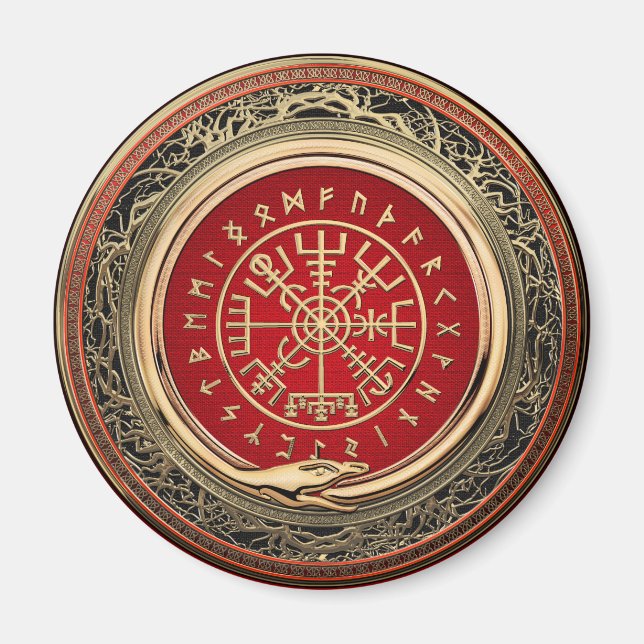 [500] Vegvisir - Viking Gold Magic Runic Compass Magnet (Front)