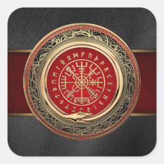 [500] Vegvisir - Viking Gold Magic Runic Compass Square Sticker