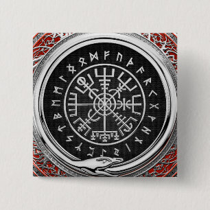 [500] Vegvisir - Viking Silver Magic Runic Compass 15 Cm Square Badge