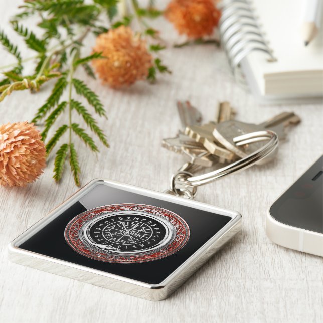 [500] Vegvisir - Viking Silver Magic Runic Compass Key Ring (Side)
