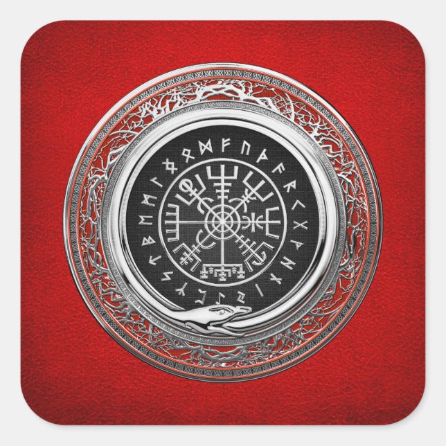[500] Vegvisir - Viking Silver Magic Runic Compass Square Sticker (Front)