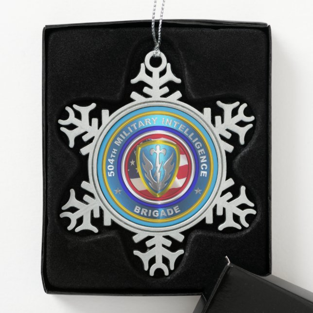 504th Military Intelligence Brigade  Snowflake Pewter Christmas Ornament (Box)