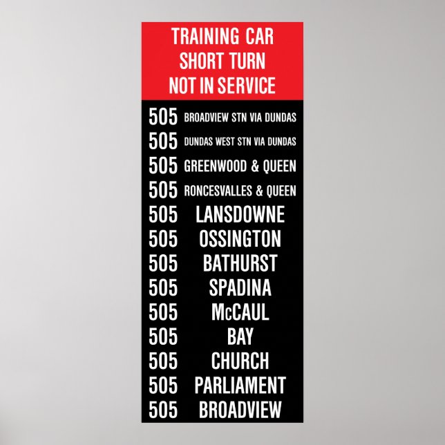 505 DUNDAS Replica TTC Streetcar Rollsign Poster (Front)
