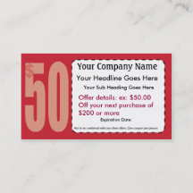 $50.00 Off Coupon Business Card