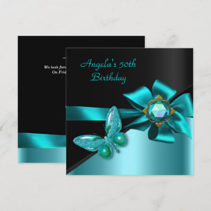 50 50th Birthday Party Teal Blue Butterfly Invitation