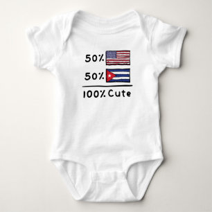 50% American 50% Cuban 100% Cute Cuba USA Flags Baby Bodysuit