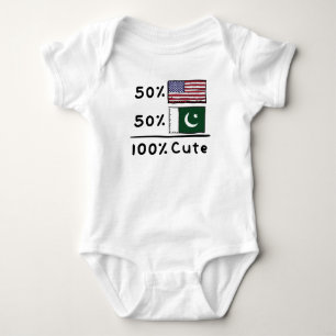 50% American 50% Pakistani 100% Cute Pakistan USA  Baby Bodysuit