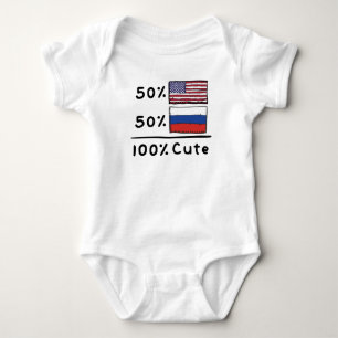 50% American 50% Russian 100% Cute Russia USA Flag Baby Bodysuit
