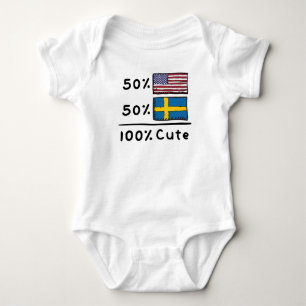 50% American 50% Swedish 100% Cute Sweden USA Flag Baby Bodysuit