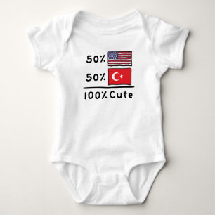 50% American 50% Turkish 100% Cute Turkey USA Flag Baby Bodysuit