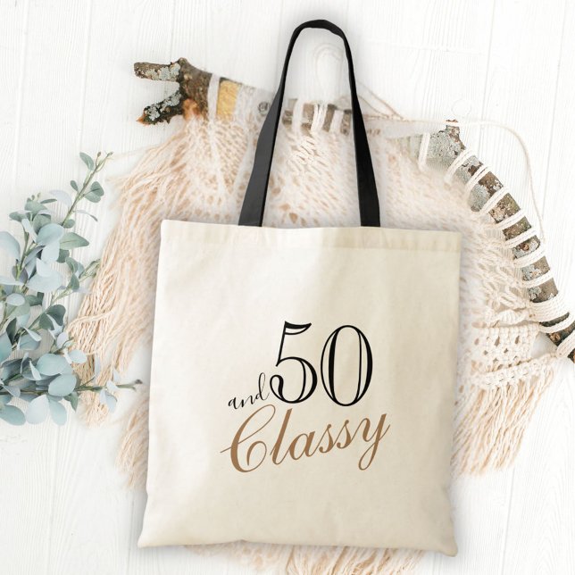 50 and Classy Elegant Black Golden Script Birthday Tote Bag (Creator Uploaded)
