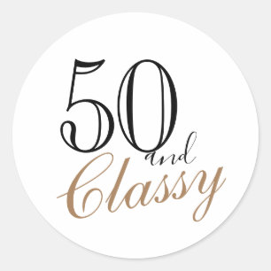 50 and Classy Modern Elegant Woman Birthday Classic Round Sticker