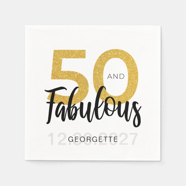 50 and Fab Birthday Script Party Paper Napkin (Front)