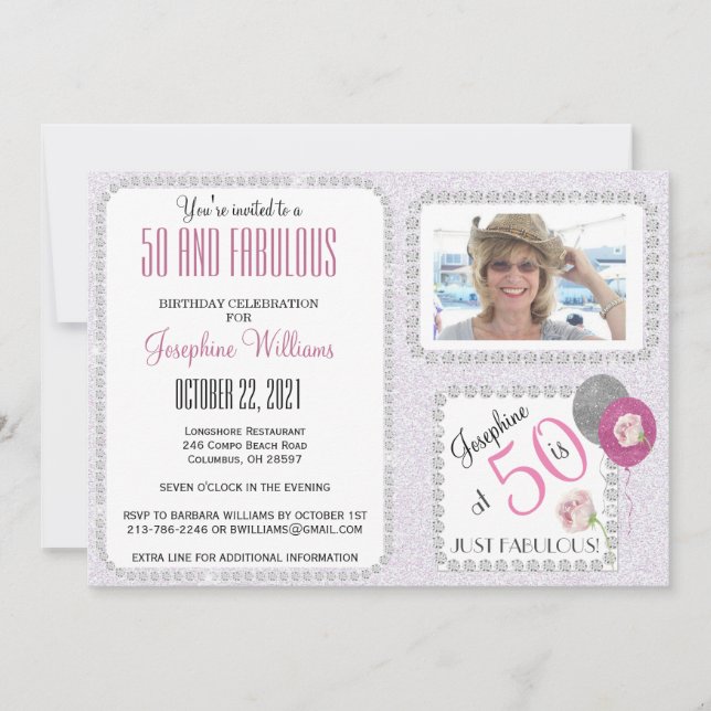 50 and Fab Invitation Diamonds 50th Birthday Party (Front)