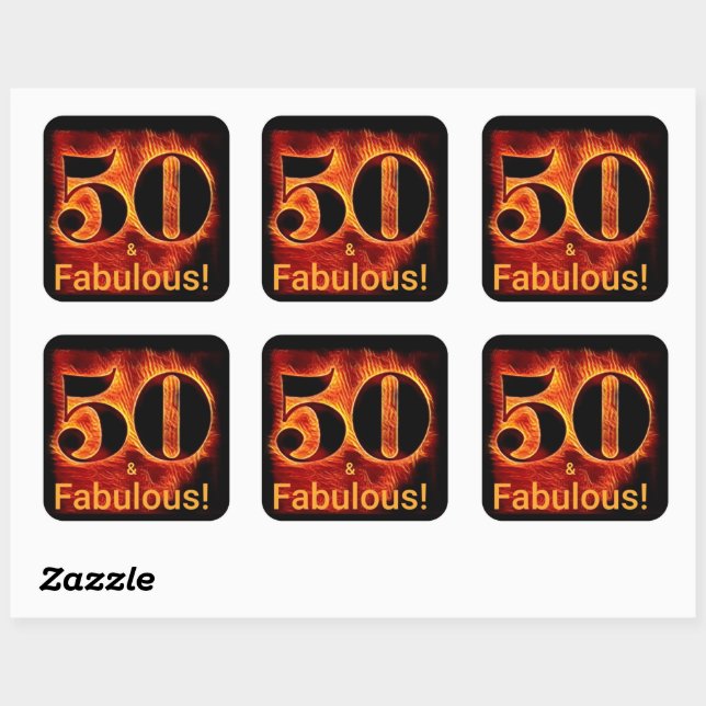 50 and Fabulous 50th Birthday Biker Flame Square Sticker (Sheet)