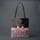 50 and fabulous | 50th Birthday birthday party Tote Bag<br><div class="desc">Celebrate your 50th birthday in style with these modern elegant pink rose gold glitter floral damask 50th Birthday Party tote bag. You can personalise it for your fiftieth birthday party celebration. The words "50 and Fabulous" are set using popular typhography. You can personalise script fonts and font colours in the...</div>