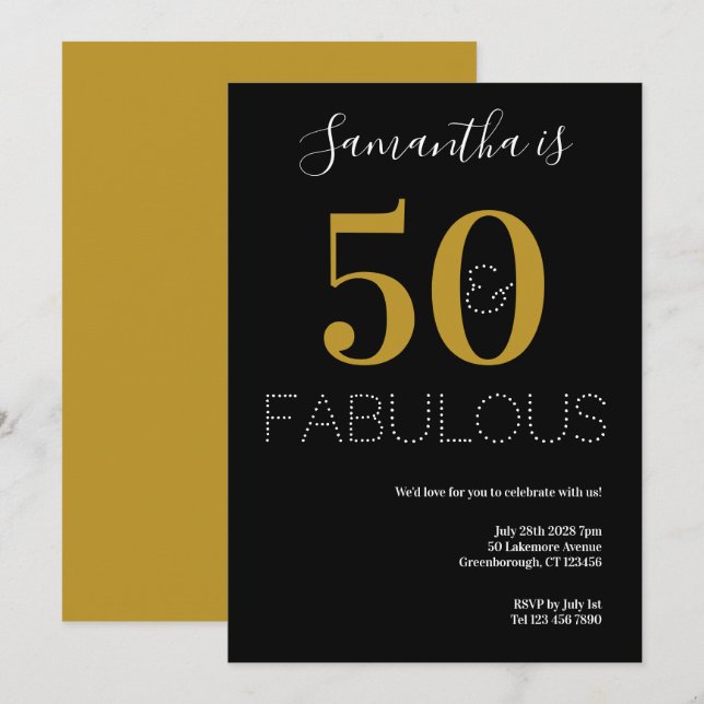 50 and Fabulous 50th Birthday Black Gold Party Invitation (Front/Back)