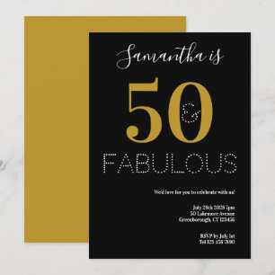 50 and Fabulous 50th Birthday Black Gold Party Invitation
