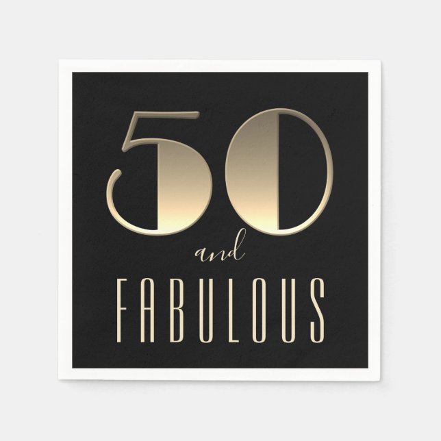 50 and Fabulous 50th Birthday Black Napkin (Front)