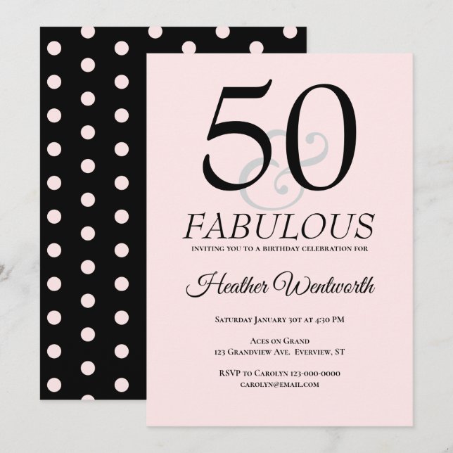 50 and Fabulous 50th Birthday Blush Pink Invitation (Front/Back)