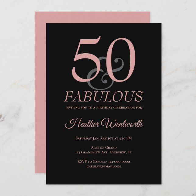 50 and Fabulous 50th Birthday Dusty Pink Invitation (Front/Back)