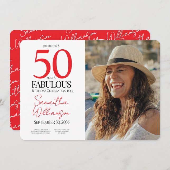 50 and Fabulous | 50th Birthday Elegant Photo Invitation (Front/Back)