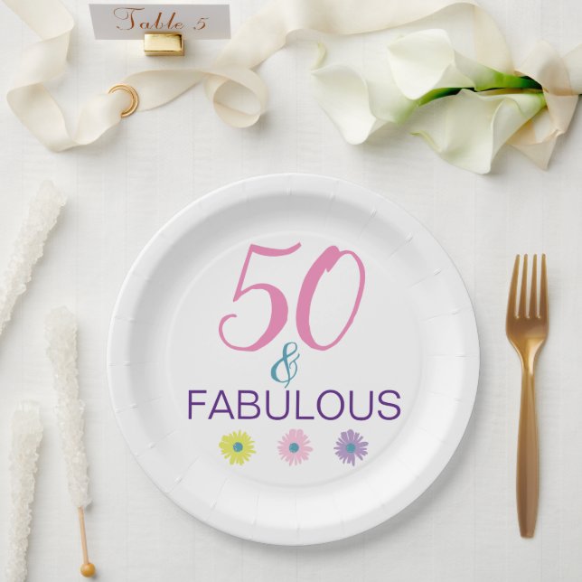 50 and Fabulous 50th Birthday Fun Paper Plate (Wedding)