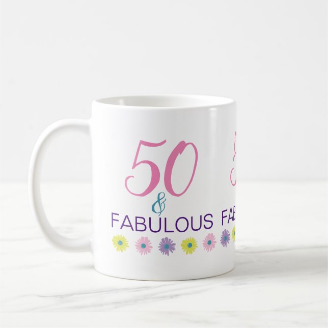 50 and Fabulous 50th Birthday Fun Purple Coffee Mug (Left)