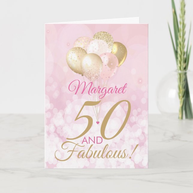 50 and Fabulous 50th Birthday Glitter Balloon Card (Front)