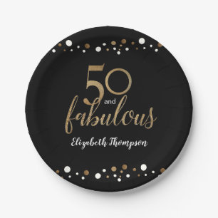 50 and fabulous 50th birthday gold paper plate