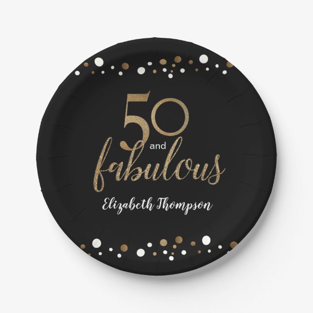 50 and fabulous 50th birthday gold paper plate (Front)