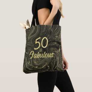 50 and Fabulous 50th Birthday Party Black and Gold Tote Bag