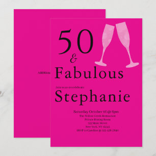 50 and Fabulous   50th Birthday Party Black Pink Invitation