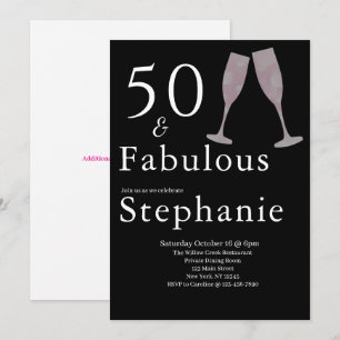 50 and Fabulous   50th Birthday Party Black White Invitation