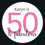 50 and Fabulous 50th Birthday Party Classic Round Sticker<br><div class="desc">A fun colourful 50th birthday sticker you can use to seal the party invitation envelopes or decorate favour bags. This design features the typography "50 and fabulous" is hot pink and black.</div>