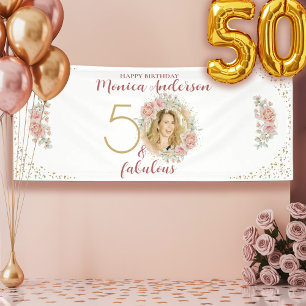 50 and Fabulous 50th Birthday Party Glitter Name Banner