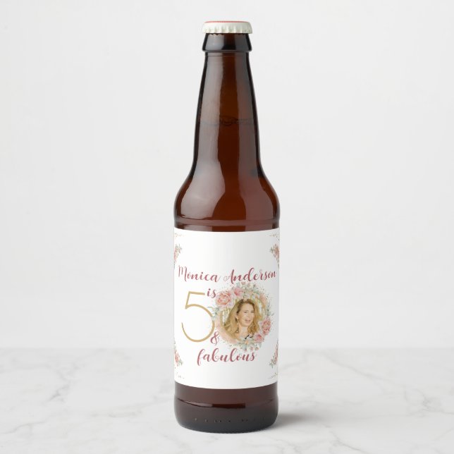 50 and Fabulous 50th Birthday Party Glitter Name Beer Bottle Label (Front)