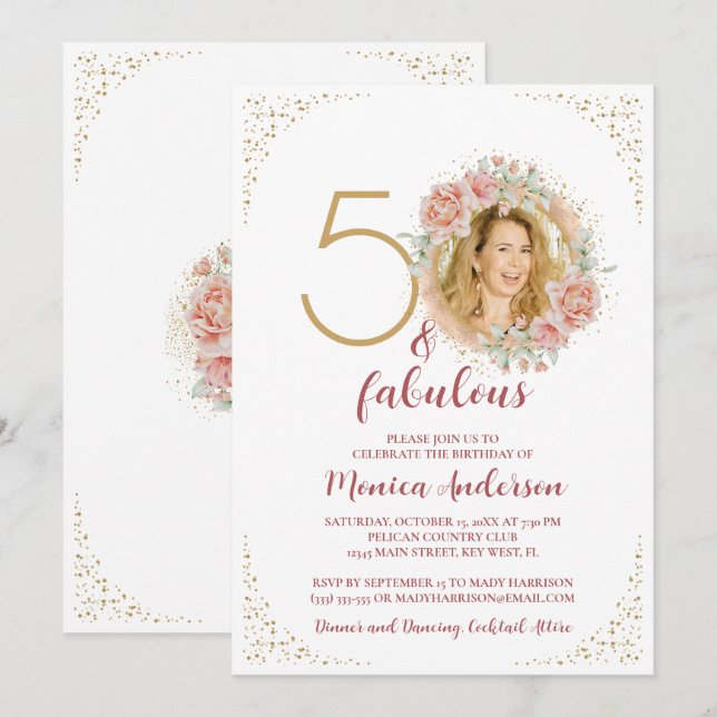 50 and Fabulous 50th Birthday Party Glitter Name Invitation (Front/Back)