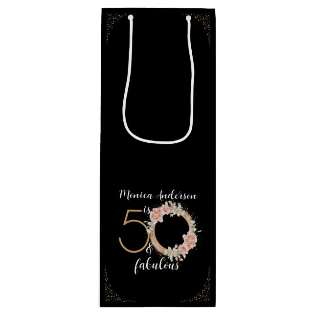 50 and Fabulous 50th Birthday Party Glitter Name Wine Gift Bag (Front)