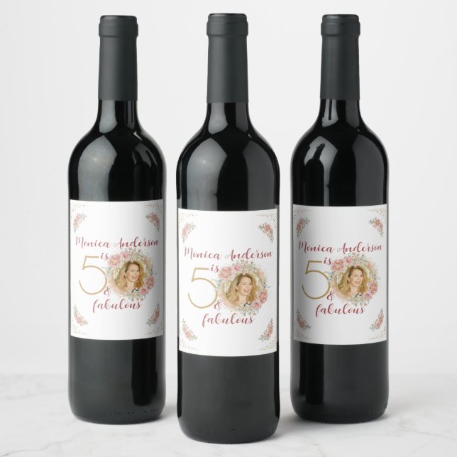 50 and Fabulous 50th Birthday Party Glitter Name Wine Label (Bottles)