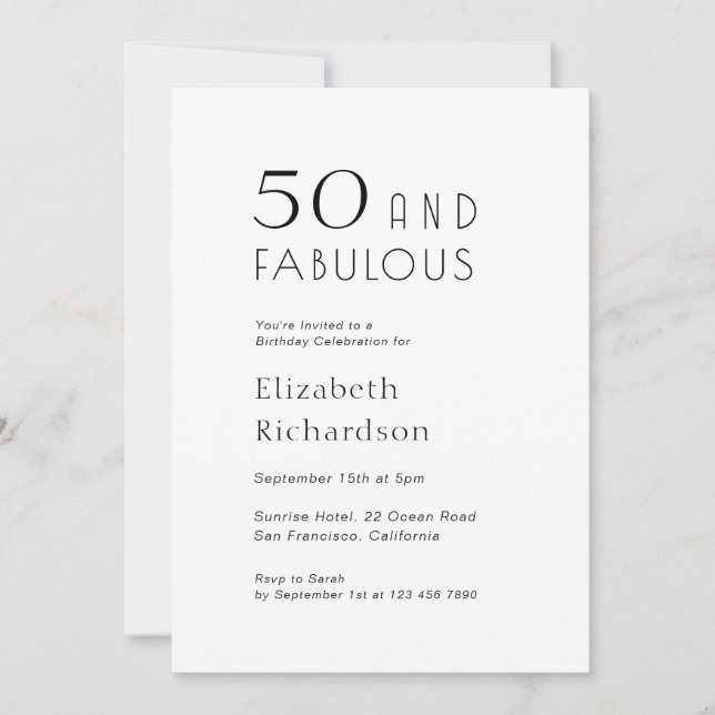 50 and Fabulous 50th Birthday Party Invitation (Front)