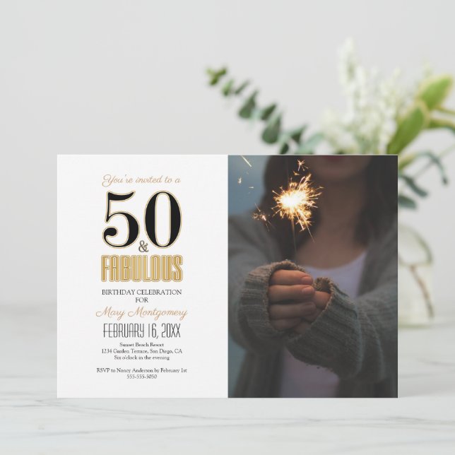 50 and Fabulous 50th Birthday Party Photo Invitation (Standing Front)