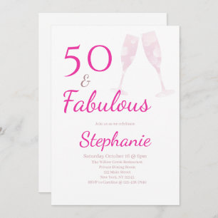 50 and Fabulous   50th Birthday Party Pink Invitation