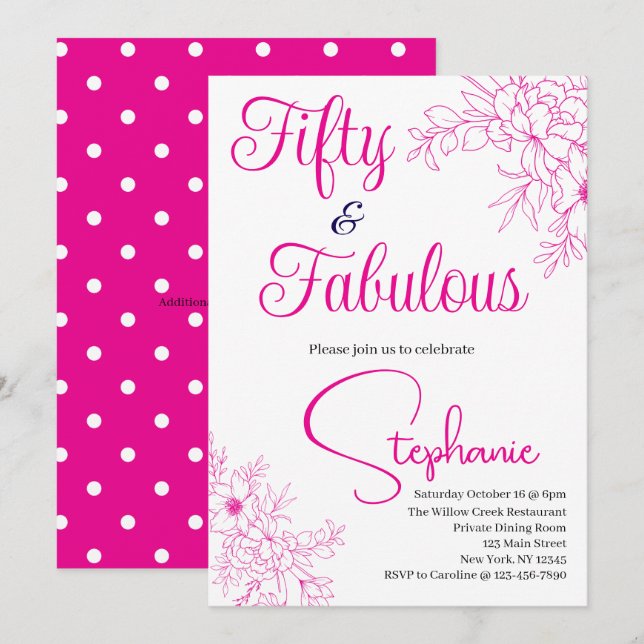 50 and Fabulous | 50th Birthday Party Pink Invitation (Front/Back)