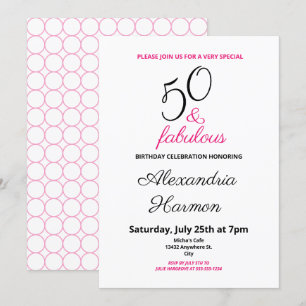 50 and Fabulous 50th Birthday Party Pink Invitation
